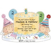 Twins Birthday Invitations, Happy Birthday Cake, Boy & Girl, Picture Perfect